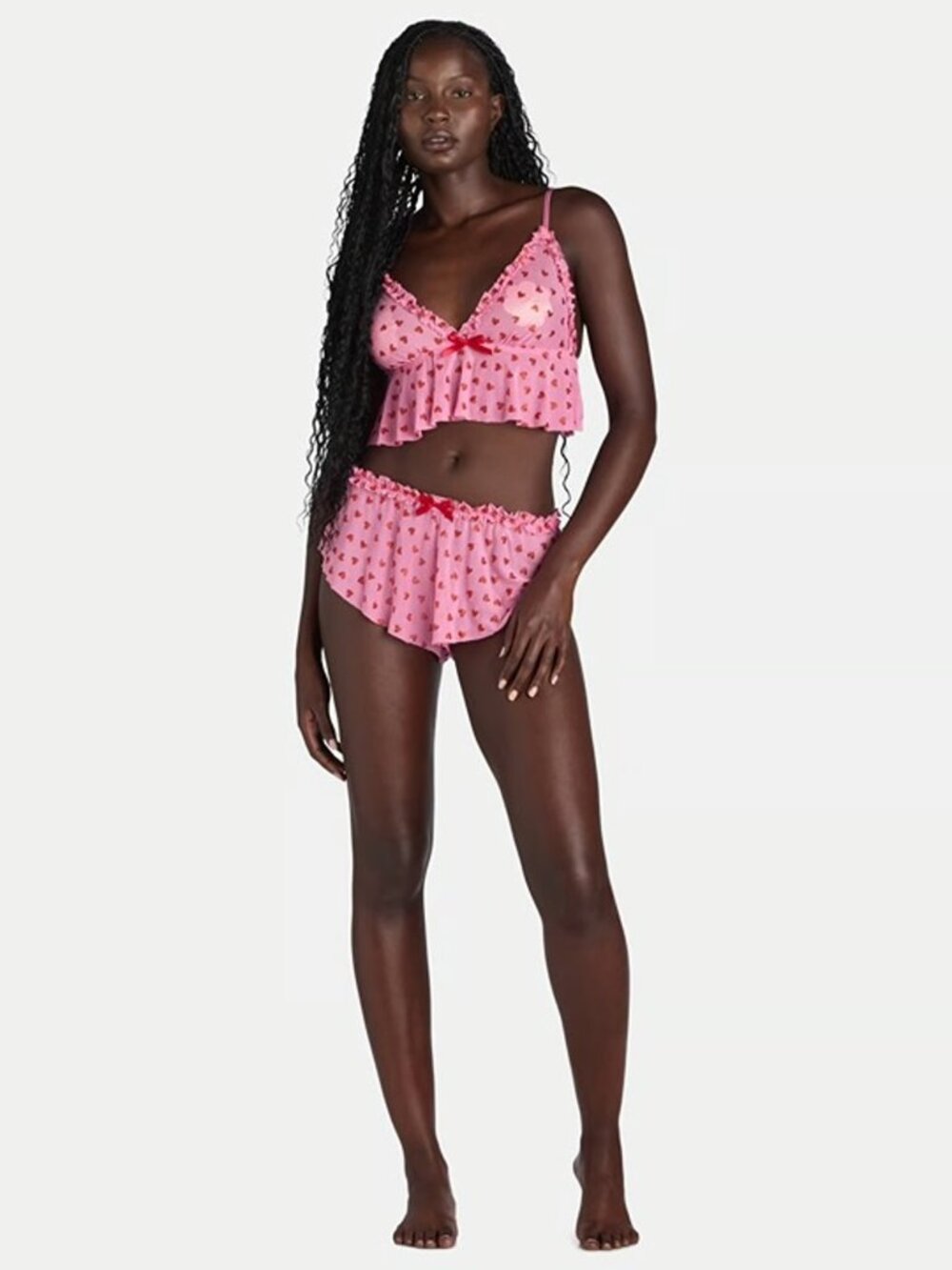 Just Sexy Lingerie 2-Piece Glitter Heart Cami & Shorts Pajama Set Pink XL